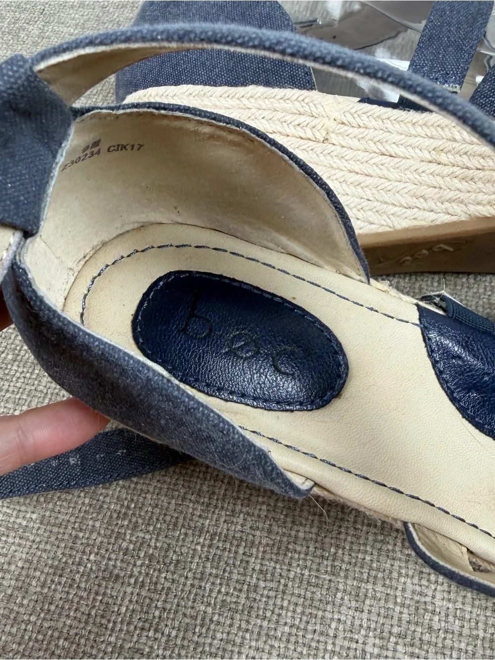 B.O.C. Born Bree Espadrille Comfort Canvas Blue Denim Cross Ankle Straps Wedge 9
